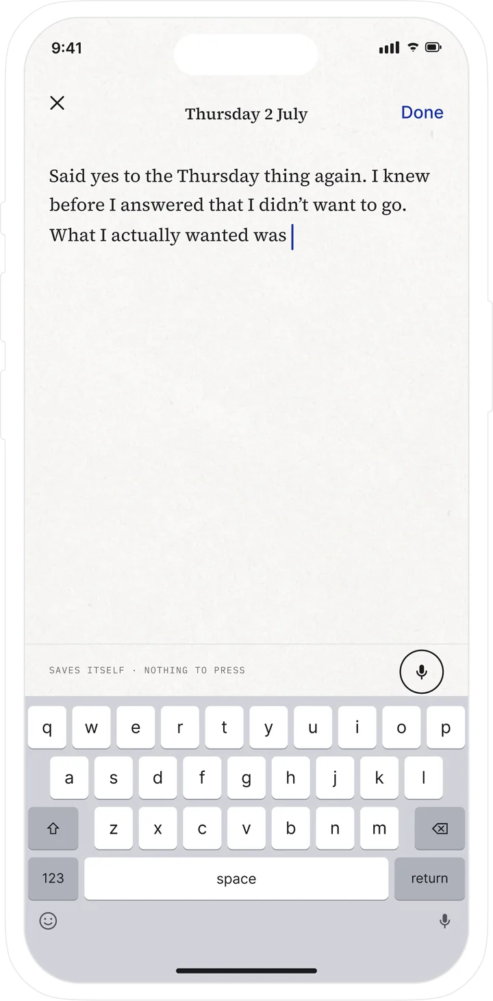 Writing an entry in Pausa with the cursor already in the composer