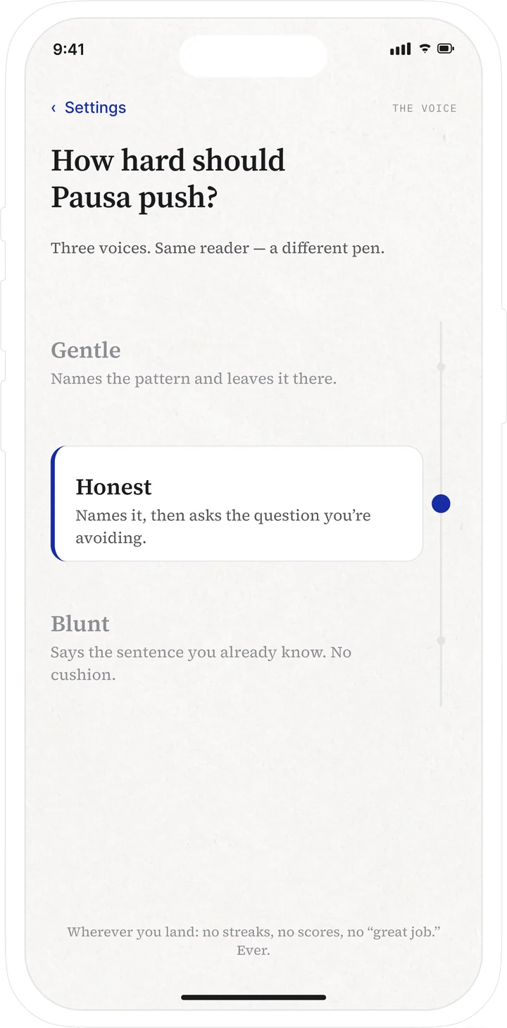 The Pausa tone ladder, set to honest by default